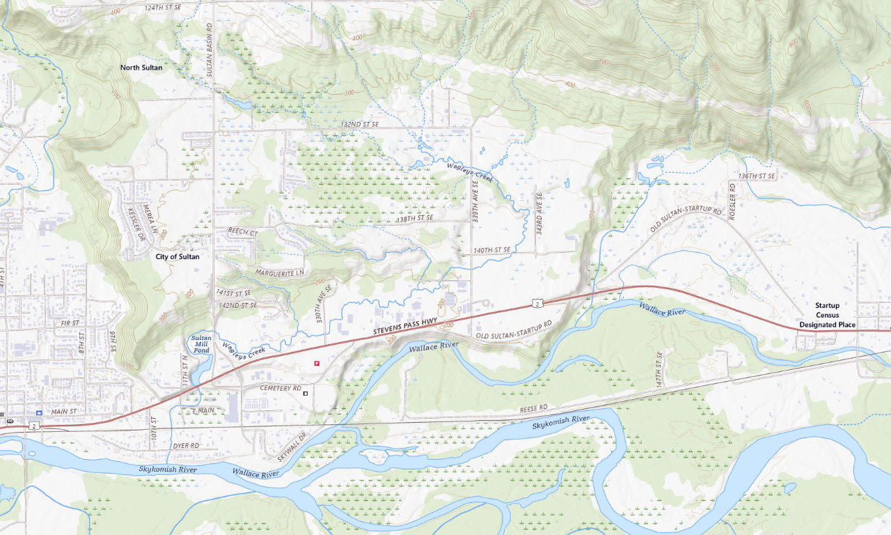 Topographic map around Cascade Views RV Resort