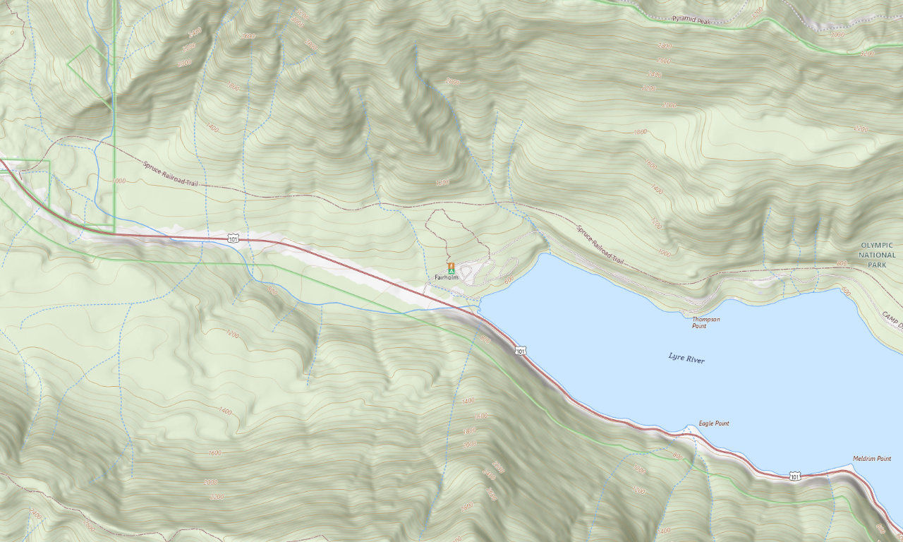 Topographic map around Fairholme Campground