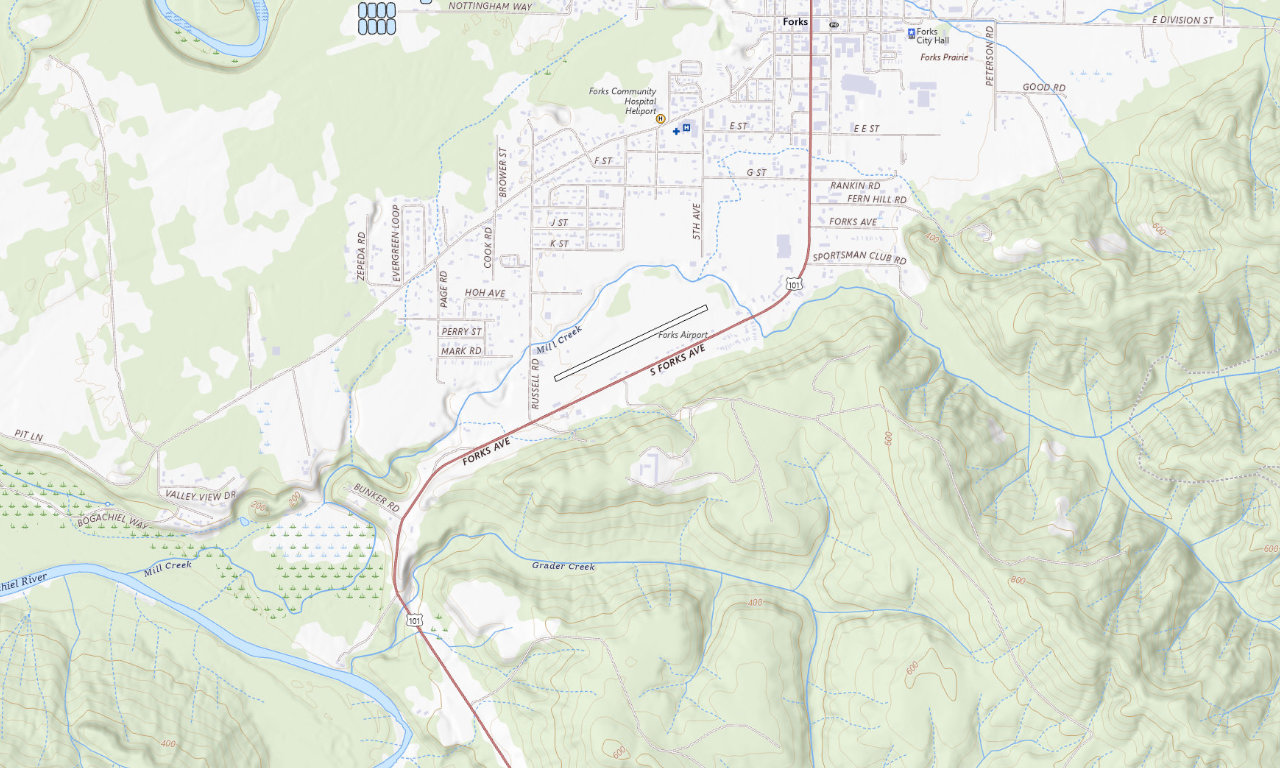 Topographic map around Forks 101 RV Park