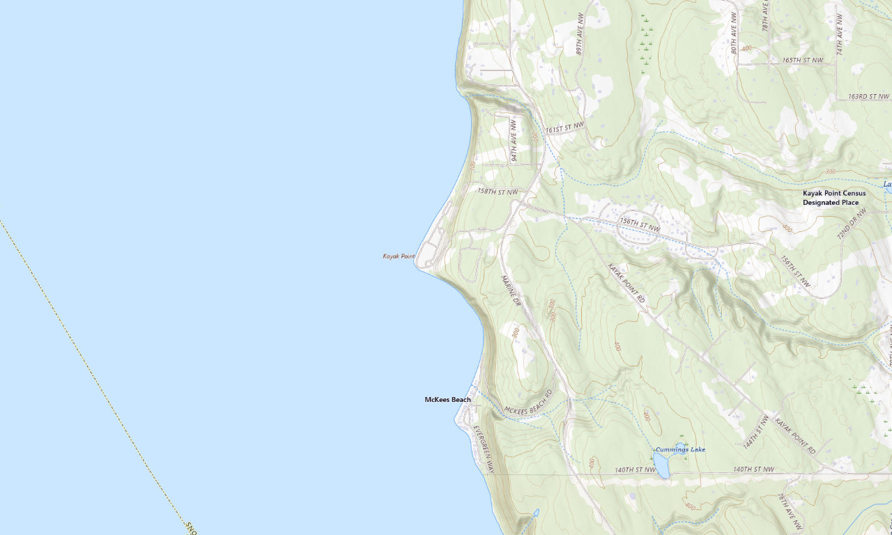 Topographic map around Kayak Point Regional Park