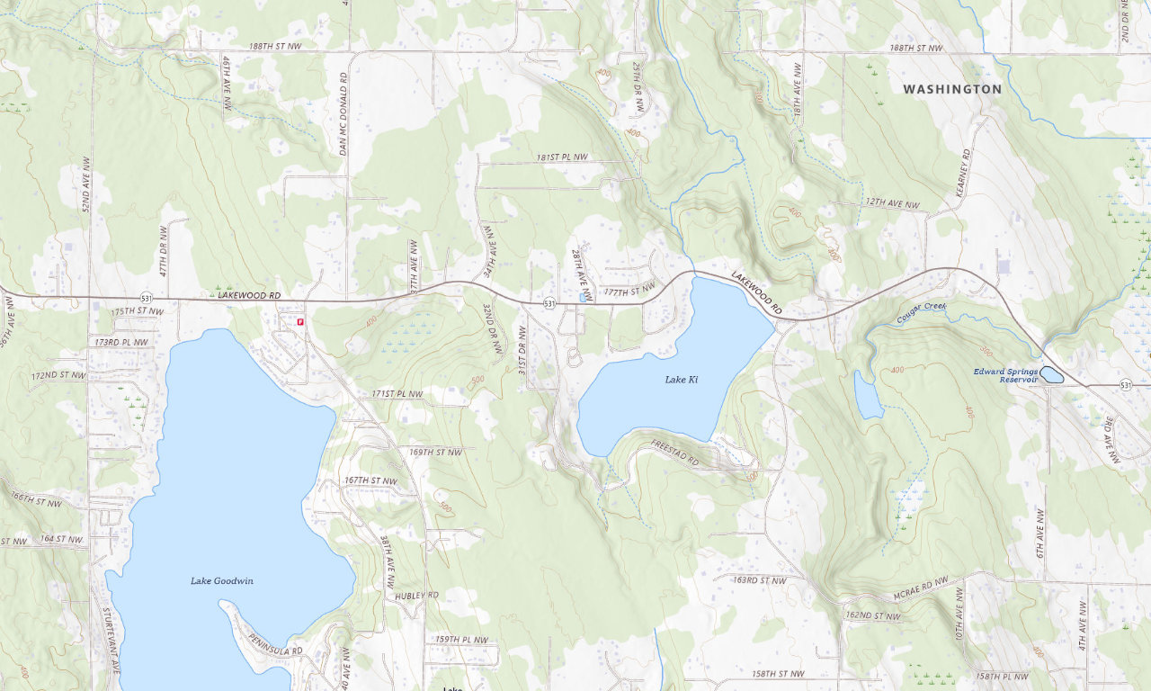 Topographic map around Lake Ki RV Resort