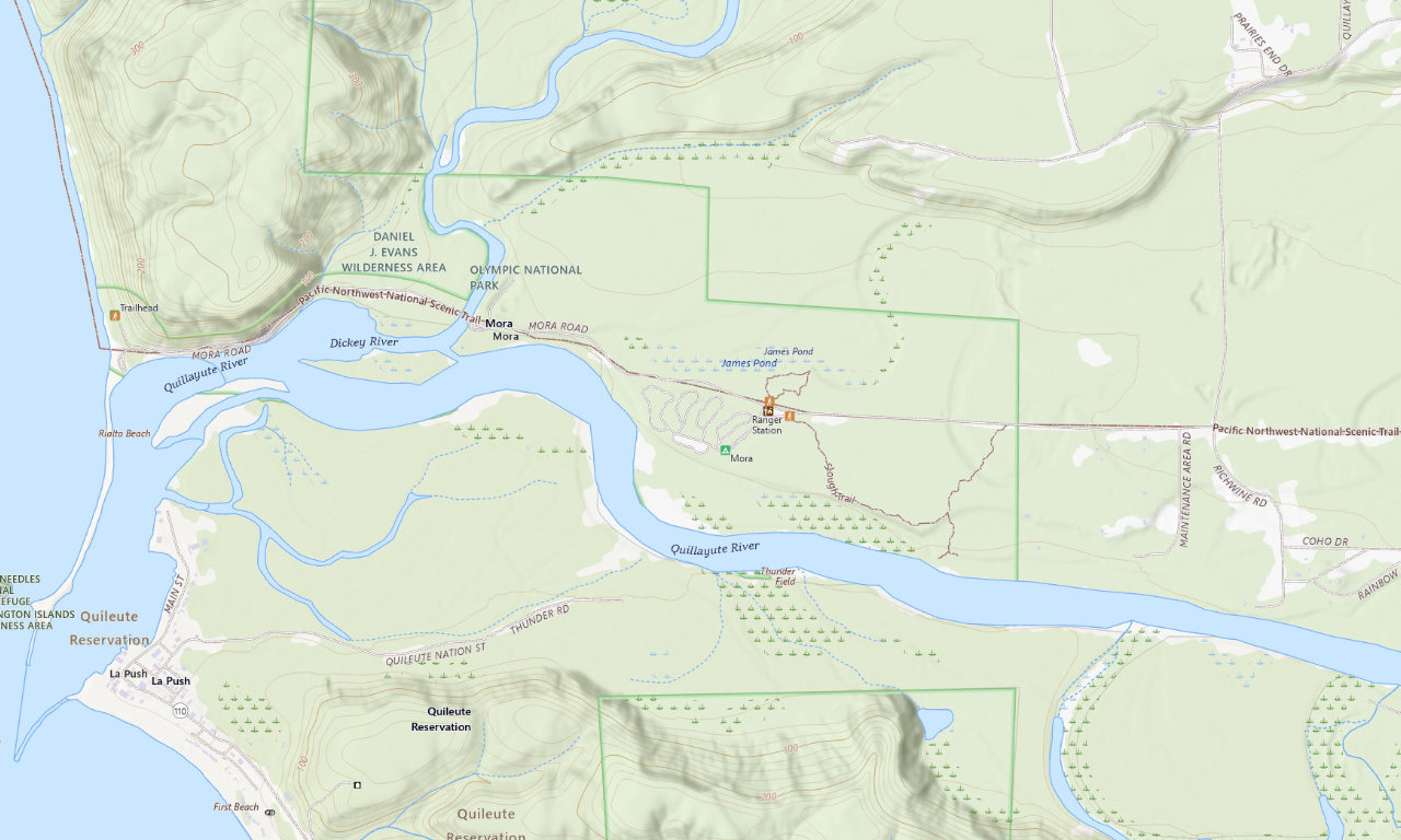 Topographic map around Mora Campground
