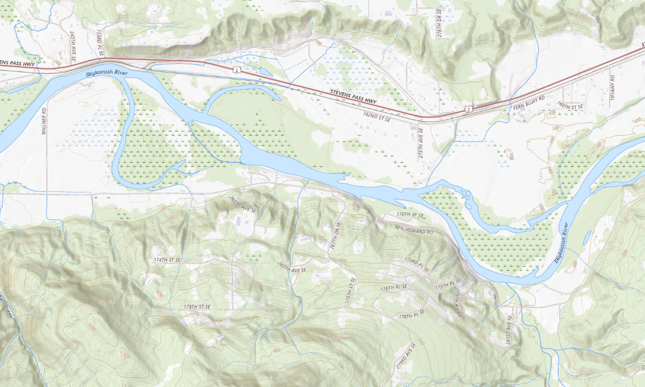 Topographic map around Thousand Trails Thunderbird